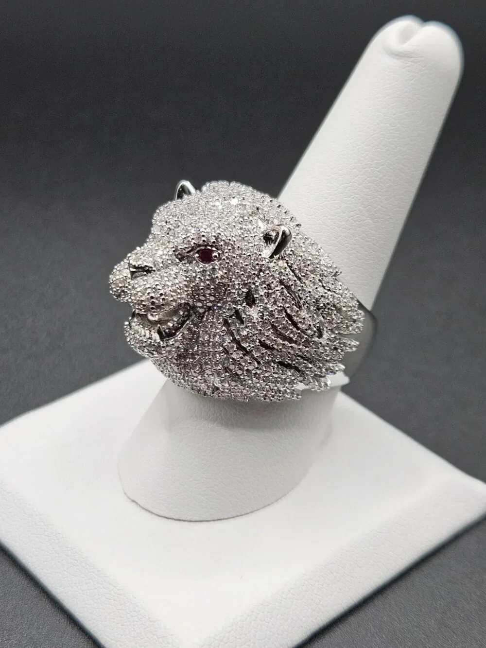 Silver Filled Lion Head Men's Statement Ring Size 10